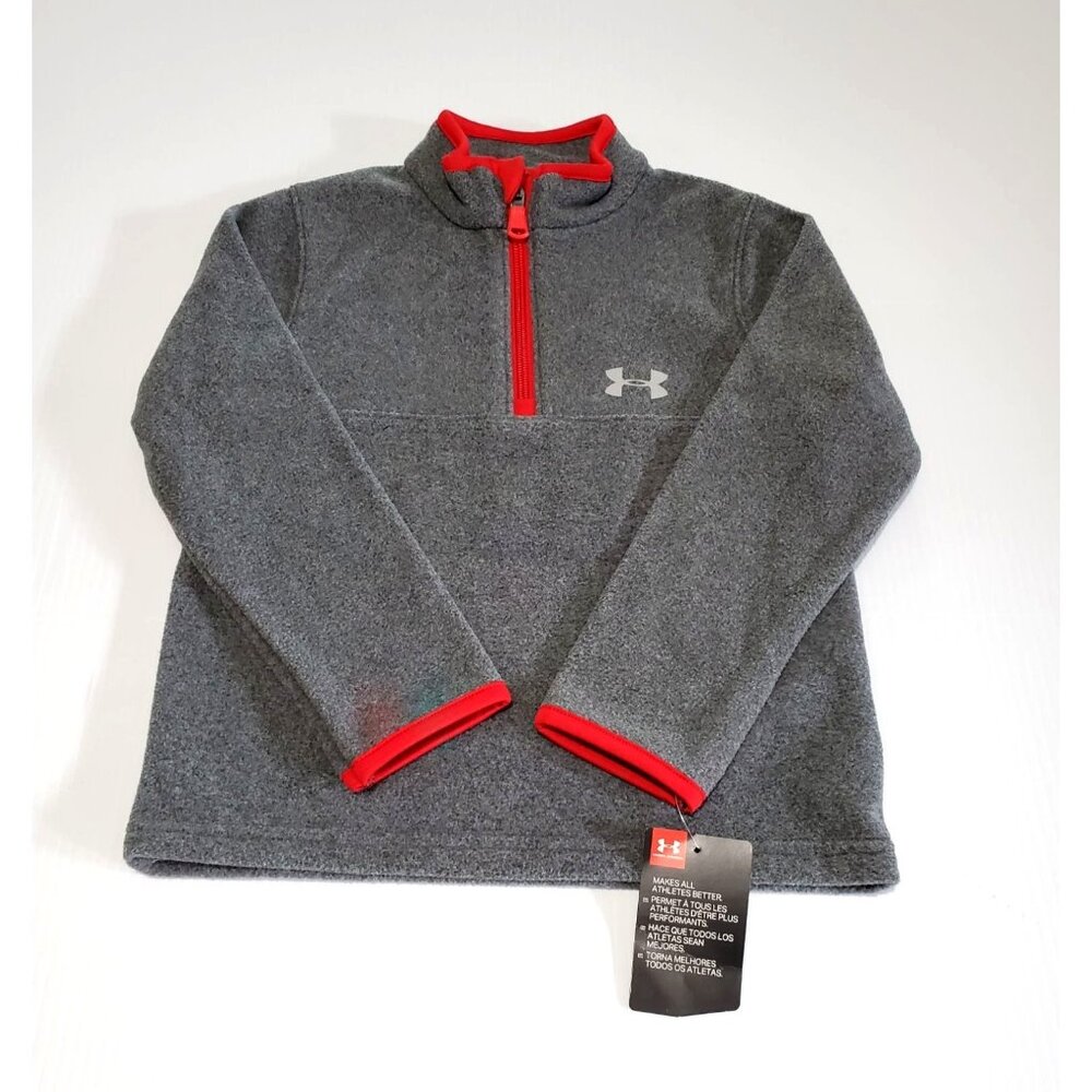 NWT Under Armour Boys' Gray Heathered Logo 1/4 Zip Fleece Sweater Sz 4 616